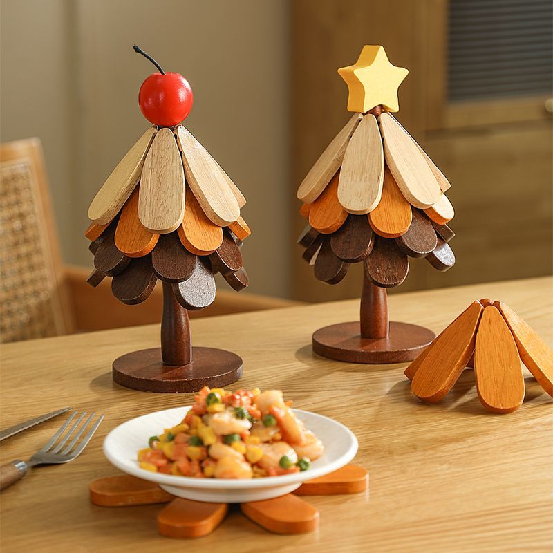 Home Insulation Mat Christmas Tree Anti-Scalding Mat Dining Table Ornaments Solid Wood Pot Mat Foldableing Coaster Anti-Scalding Insulation Mat Plate