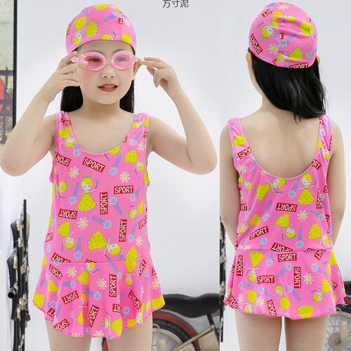 Baby swimming suit set for girls aged 2 to 12 years old, featuring a one-piece swimsuit with a large child design.
