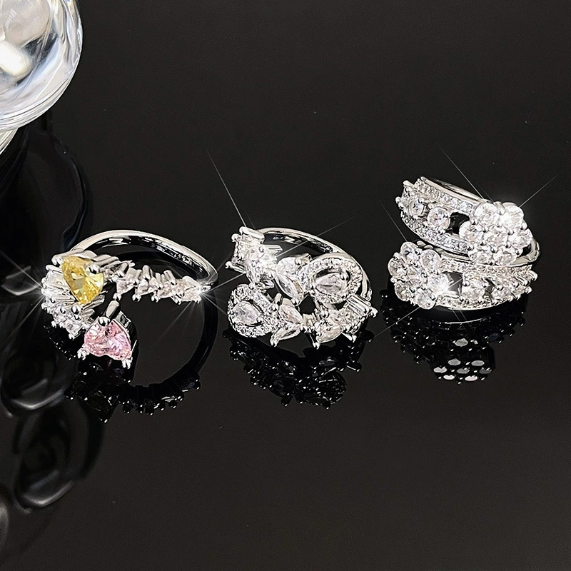 Регулируемое кольцо с rhinestone, кластер в виде алмазной россыпи, маленький изысканный светло-роскошный дизайн