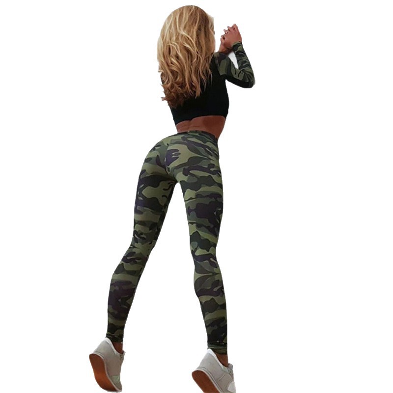 Women's Fitness Yoga Pants for Sports, Running, Training, Cross-Border Tight-Fitting Quick-Drying Camouflage Long Pants 5012+5015 Elastic