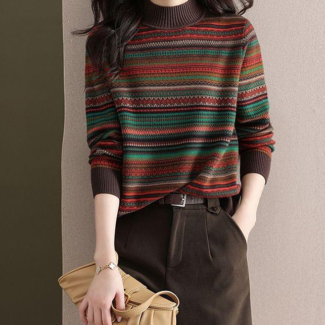 Retro ethnic demi-season knitted fashionable long-sleeve