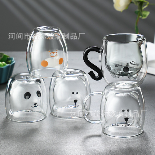 Cute Bear Water Cup Cartoon Double-layered Coffee Milk Cup Creative Glass Bear Cup Home Juice Drinking Cup