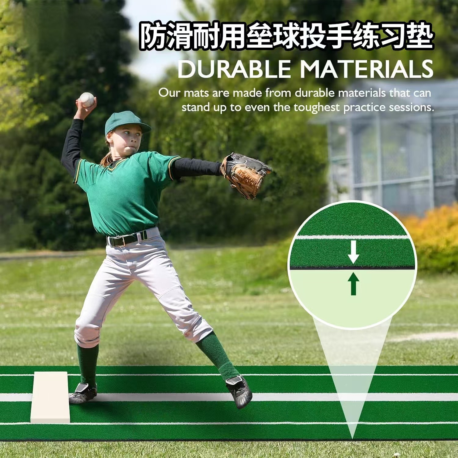 Cross-Border Amazon Best-Selling Baseball Softball Batting Anti-Slip Mat Baseball Batting Mat Portable Softball Training Mat