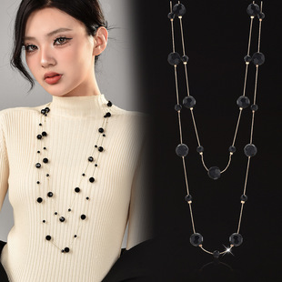 Internet Celebrant Hot Crystal Necklace Women's Long TikTok Hot Woolen Chain Autumn and Winter All-match Multi-layer Decorative Pendant Accessories