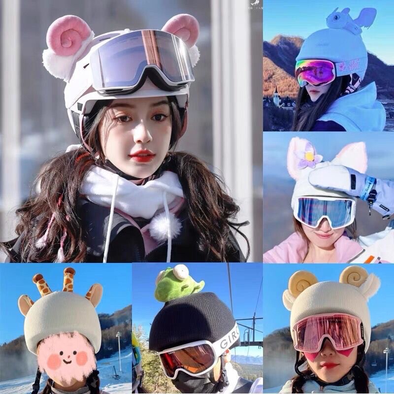 Ski Helmet Hat Cover Cute Cartoon Cat Ears Baby Same Style Single and Double Board Battery Helmet Cover for Men and Women