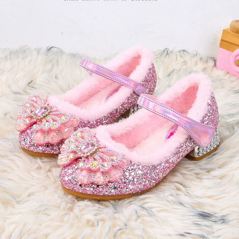 Детские туфли на высоком каблуке на флисовой подкладке осенне-зимние тапочки для девочек Aisha для маленьких девочек хлопковая обувь Детская шерстяная обувь