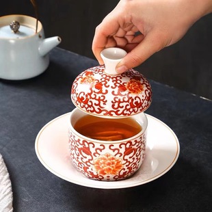 2024 New Bone China Fulu Shou Water-proof Stew Pot with Lid Soup Cup Buddha Jumping Wall Cup Hotel Special Tableware