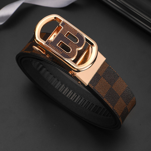 Men's belt automatic buckle letter plaid pattern business casual fashion belt live network