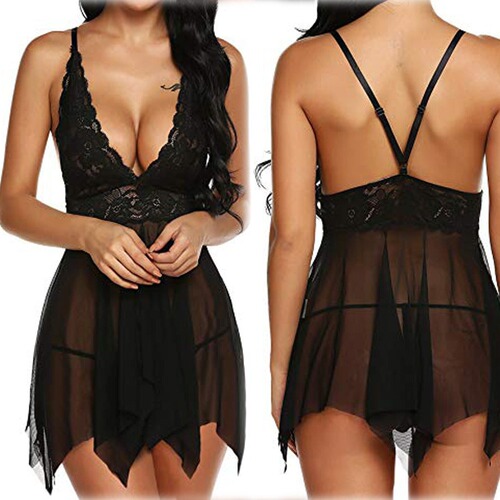 Bestselling European and American sexy lace deep V ultra-short mesh halter dress wholesale