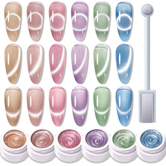 玻璃冰川貓眼甲油膠6色爆閃玻璃珠瓷白貓眼膠2025新款顯白冰透甲