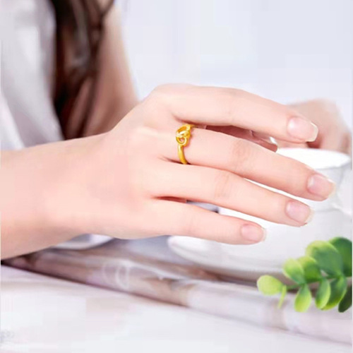 Vietnamese sand gold double heart open ring ring brass gold plated open adjustable double heart ring women's jewelry
