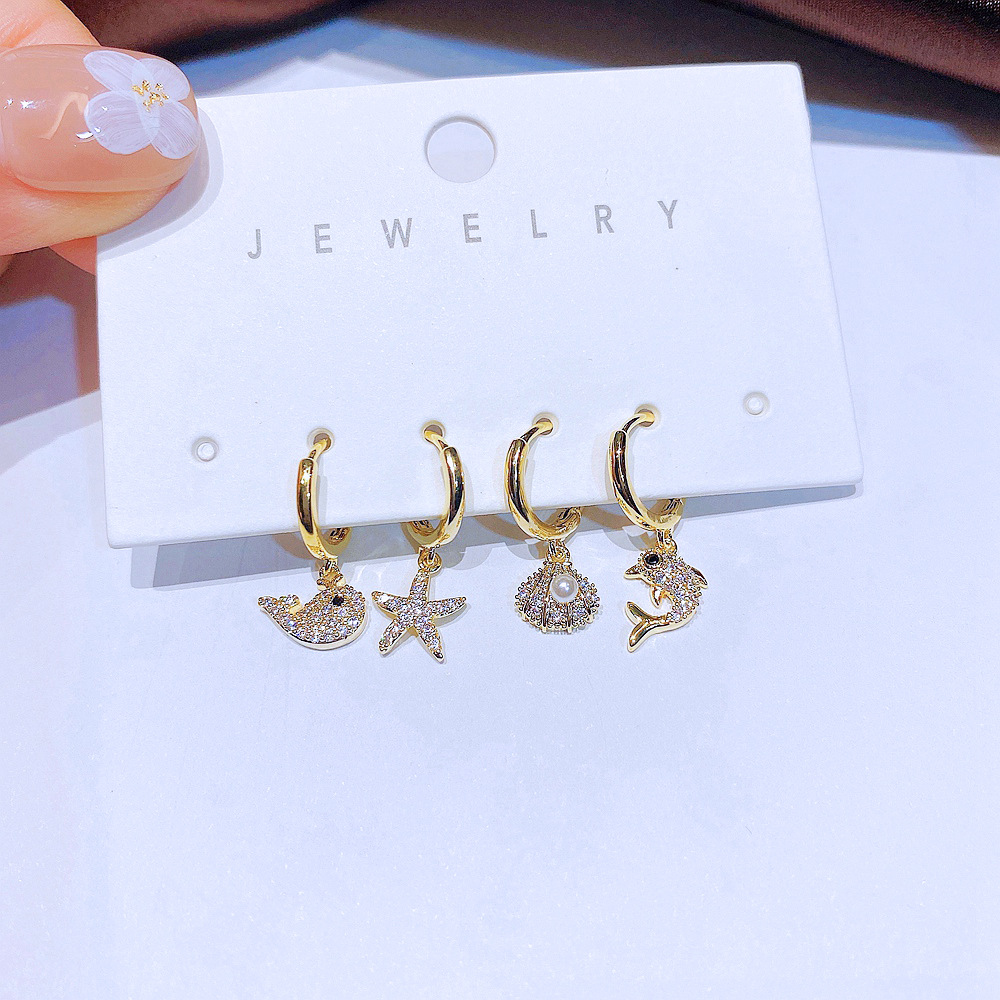Womenu0027S Fashion Ocean Copper Earrings Inlay Zircon Drop Earrings 4 Pieces