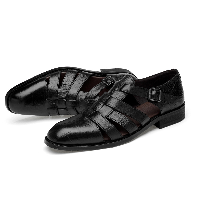 夏季男士鏤空皮鞋打孔透氣洞洞爸爸鞋商務休閒牛皮涼鞋男鞋