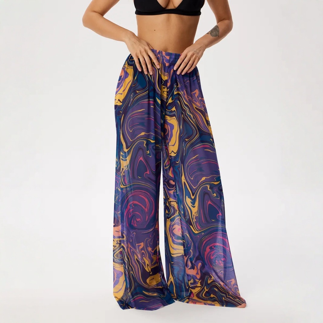 2025 nuevo estilo ruso europeo y americano Amazon TEMU sexy pantalones casuales de gasa de cintura alta para mujer