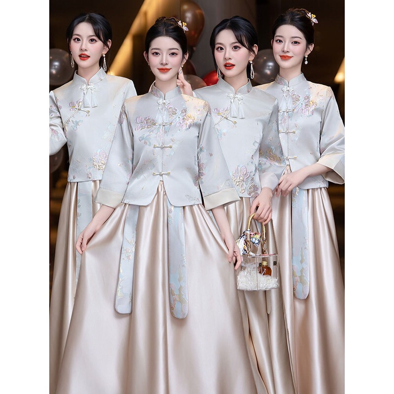 Chinese-Style Bridesmaid Dresses 2026 New Autumn Collection, High-End Niche Dresses for Women, Suitable for Everyday Wear, Champagne Color, Fairy-Like Chinese-Style Bridesmaid Dresses 2026 New Autumn Collection, High-End Niche Dresses for Women, Suitable for Everyday Wear, Champagne Color, Fairy-Like