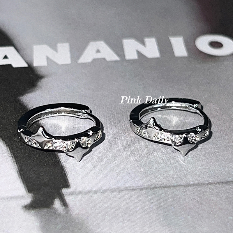 PinkDaily四芒星耳扣925銀針小眾設計感耳圈圈五角星鋯石疊戴耳環