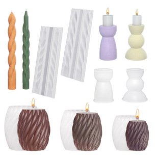 DIY Crystal epoxy semicircle geometric candle holder plaster mold spiral pattern long rod aromatherapy candle silicone mold