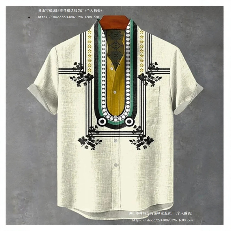 Retro Style Men's New Linen Short-Sleeved Shirt, Casual and Fashionable Holiday Streetwear Men's Printed Shirt Retro Style Men's New Linen Short-Sleeved Shirt, Casual and Fashionable Holiday Streetwear Men's Printed Shirt