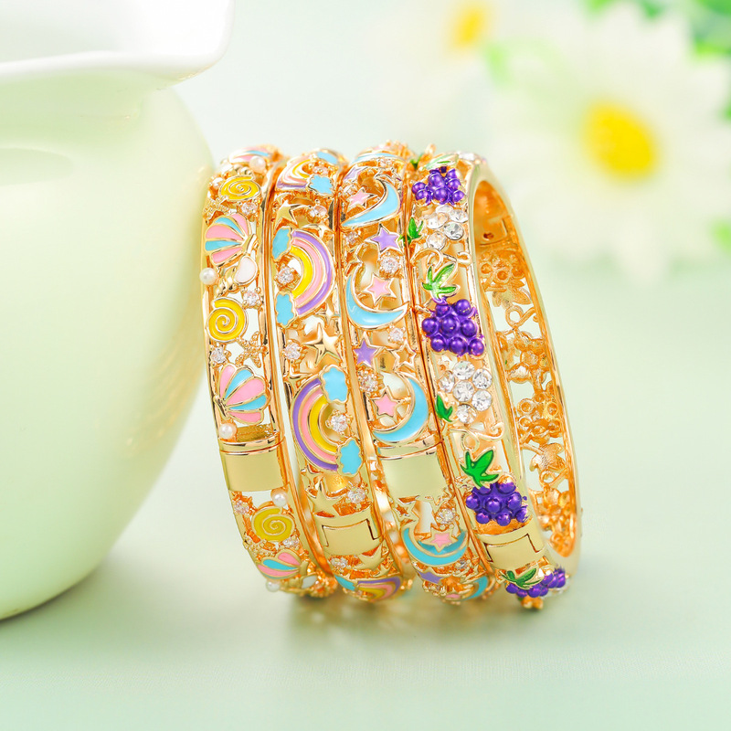 Weidini Beijing Cloisonné Children's Bracelet with Open Design, Inlaid with Diamonds, Hollow Bracelet, Children's Gift for June 1St