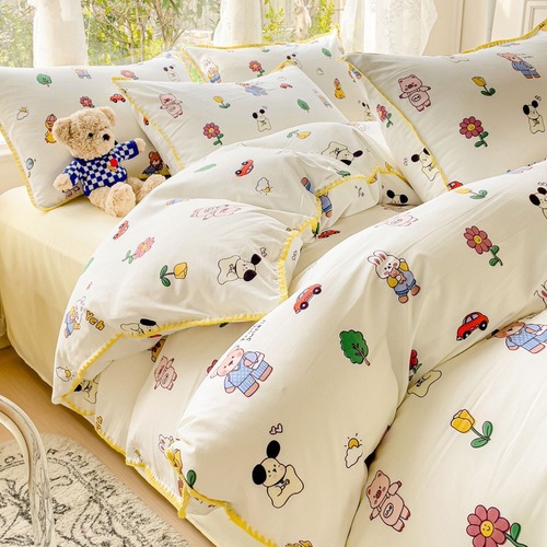 小清新水洗棉四件套床上用品简约韩式家用床单被套双人宿舍三件套