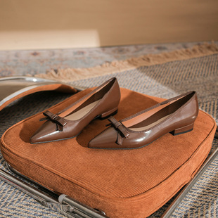 19608 French New Style Flat Bow Pointed Elegant All-match Not Tired Foot Slip-on Comfortable Women's Single-layer Shoes