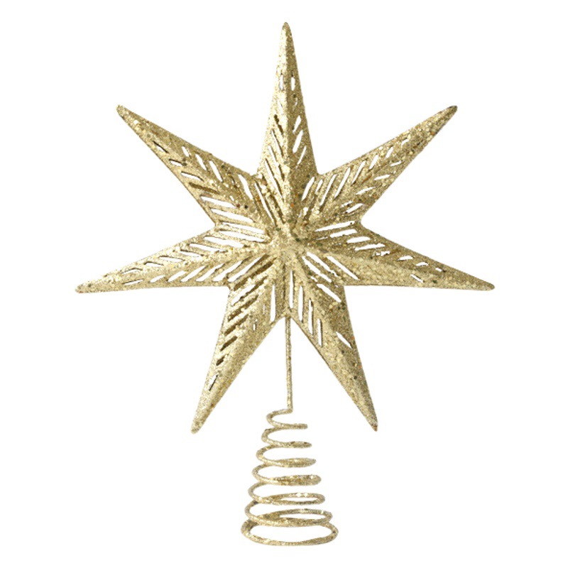 Decoraciones de Navidad para Qingdi Golden Iron Tree Top Star decoración del árbol de Navidad luminosa estrella de cinco puntas adornos transfronterizos