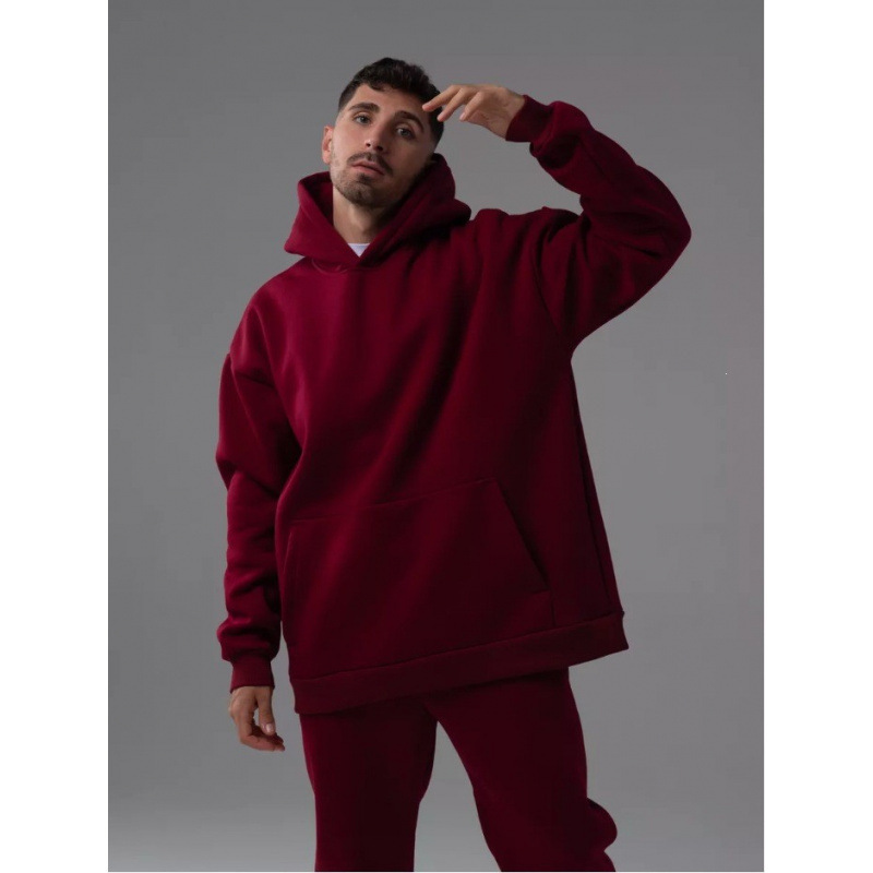 Popular foreign trade high street casual fleece-lined drop-shoulder sweatshirt, solid color decoration, autumn and winter hooded fleece hoodie, European and American cross-border Popular foreign trade high street casual fleece-lined drop-shoulder sweatshirt, solid color decoration, autumn and winter hooded fleece hoodie, European and American cross-border