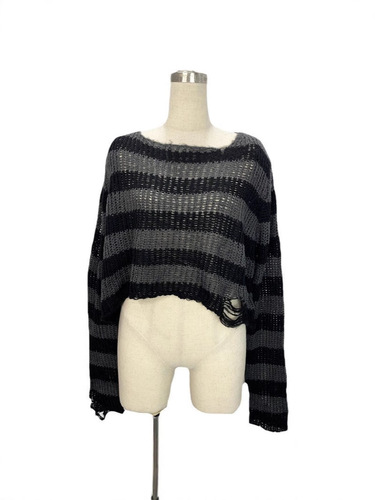 Fall Round Neck Striped Hooded Sweatshirt Hole Hot Selling Short-Sleeve Knit Sweater Women Fashion Y2K