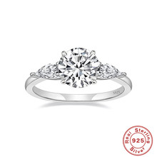 2克拉S925纯银订婚戒指女士圆形切割3石承诺立方氧化锆CZ结婚指环