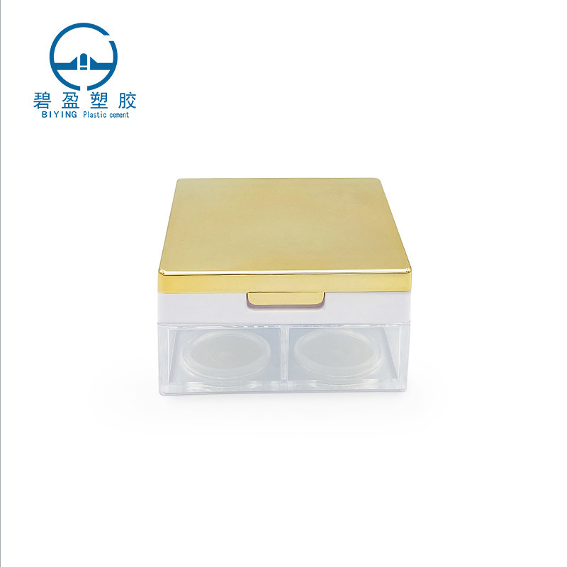 New four-compartment powder box with mirror cosmetic packaging material makeup box 4*3G square flip box