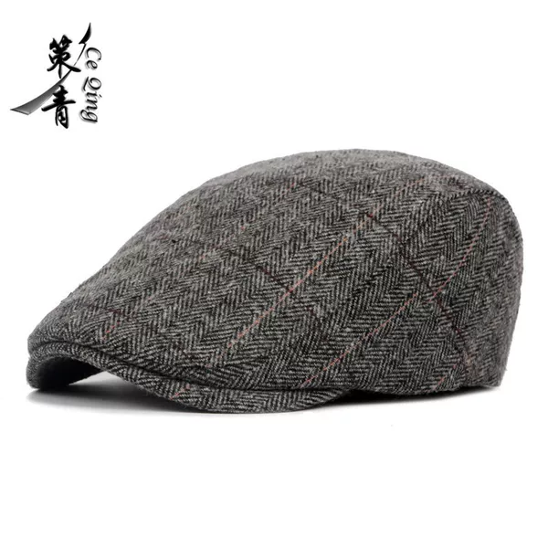Autumn and Winter Hats for Men, Middle-Aged and Elderly Duck Tongue Forward Hats, British Style Classic Plaid Woolen Berets for Women
