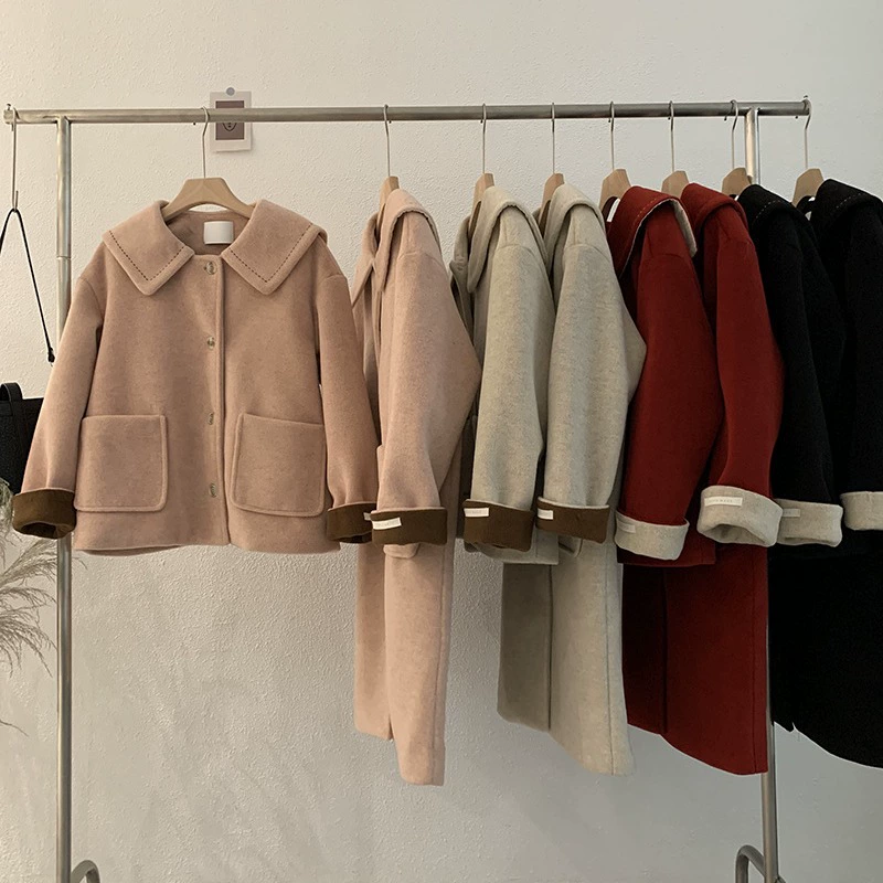 Quilted demi-season woolen coat, jacket, long-sleeve