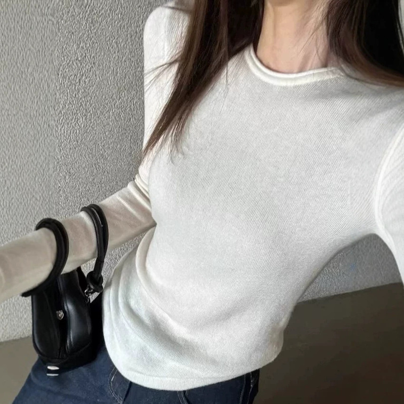 Super soft ROW style relaxed loose-fitting rolled collar fine-knit water-soluble wool sweater, lightweight long-sleeve for women, early autumn Super soft ROW style relaxed loose-fitting rolled collar fine-knit water-soluble wool sweater, lightweight long-sleeve for women, early autumn