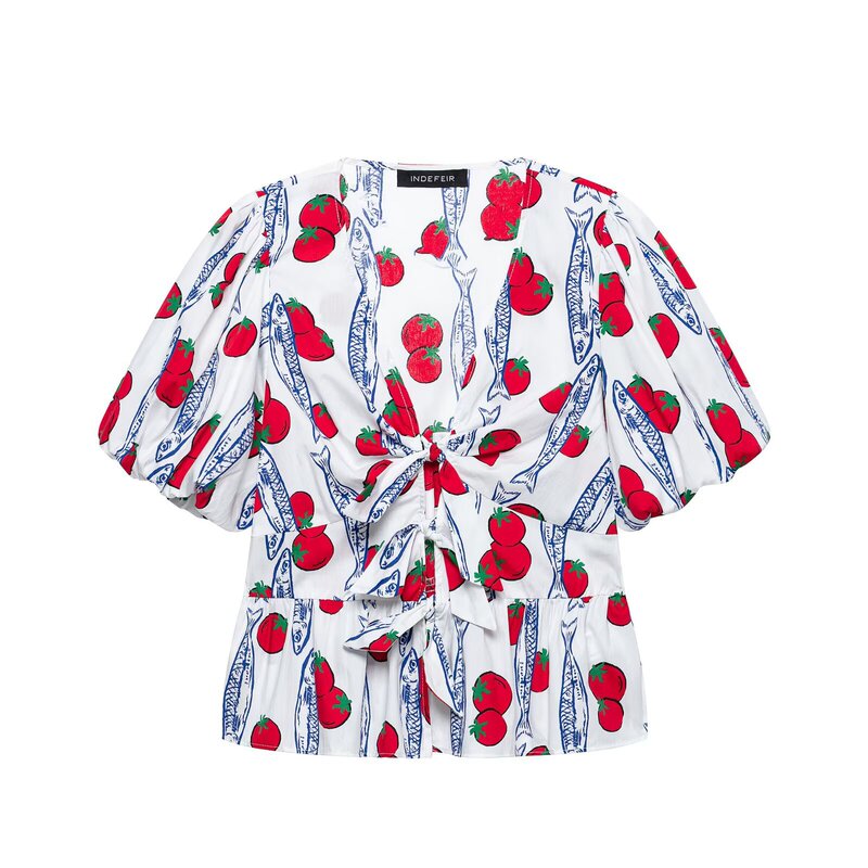 Pb&Za Summer New Cross-Border Women's Fashion Casual A-Line Hem V-Neck Short-Sleeved Printed Shirt 4009322