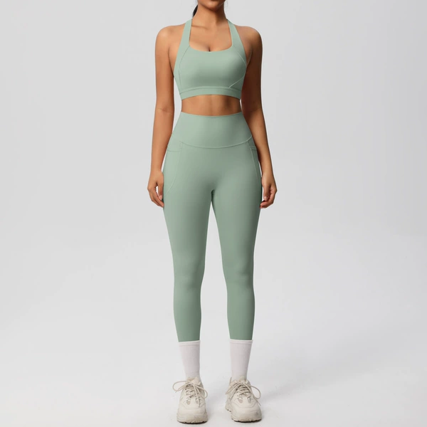 7110 Bra + 7108 Pocket Pants Set - Basil Green