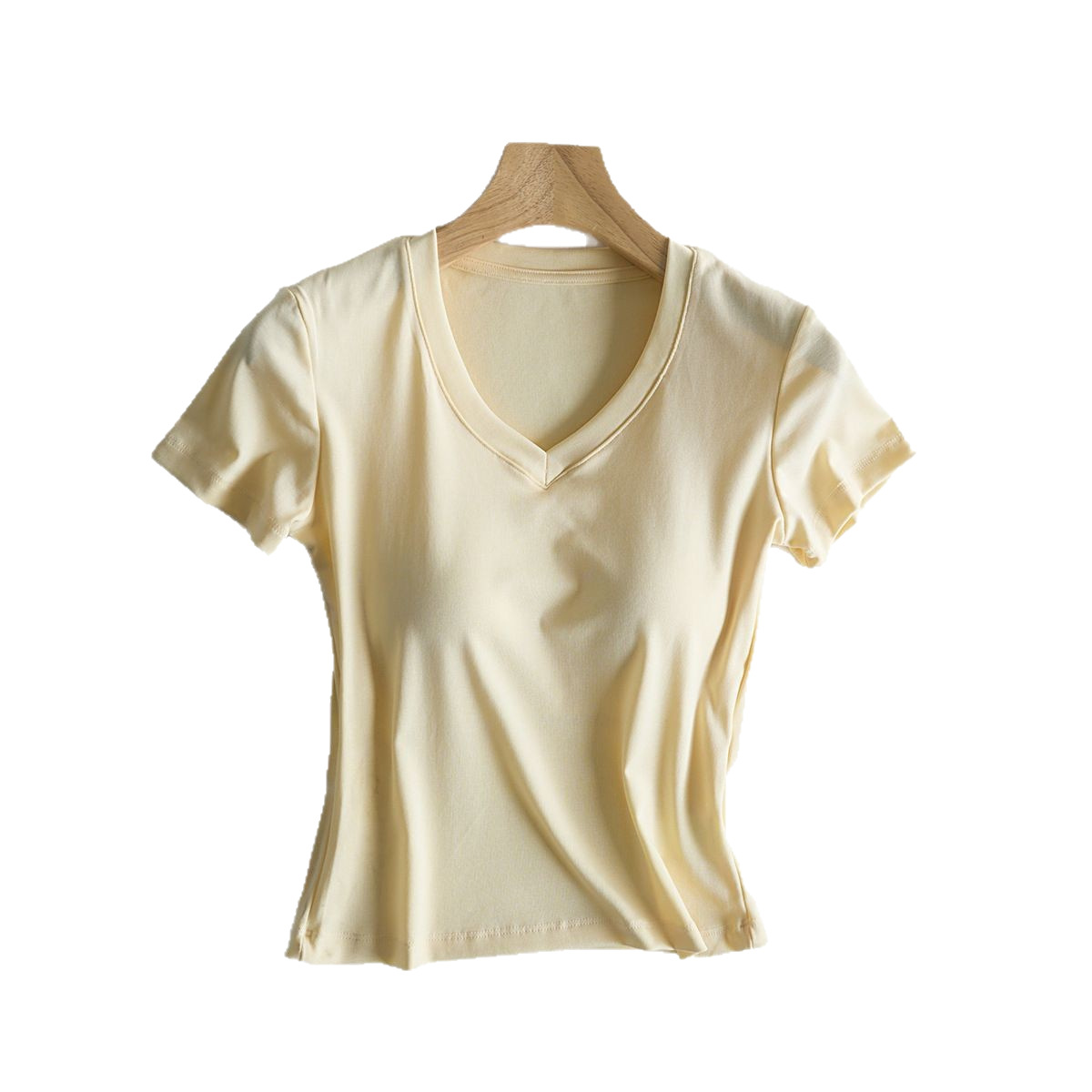 Tensei Lesser Almohadilla para el pecho con cinturón de algodón para mujer Camiseta blanca de manga corta con cuello en V para mujer Verano nuevo top casual de nicho de hombro image 5