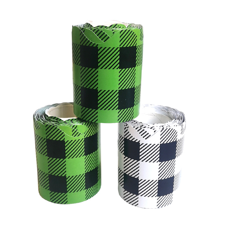 跨境黑板边框纸卷筒格纹绿黑白颜色装饰纸10米现货公告栏边框贴纸