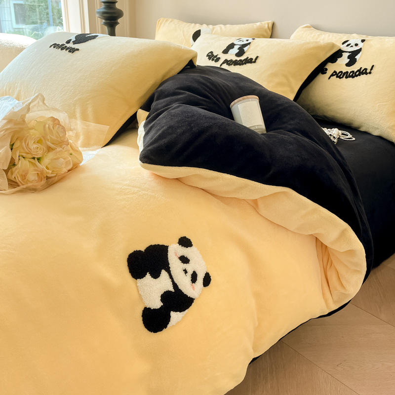 Leche de seda cama de cuatro piezas set2024 nuevo invierno sábanas de seda de tres piezas set ropa de cama de coral veludo