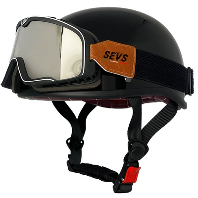 Motosiklet kaskı (dəbilqə) — certification retro helmet men's and - bright-black-large-frame-goggles-m