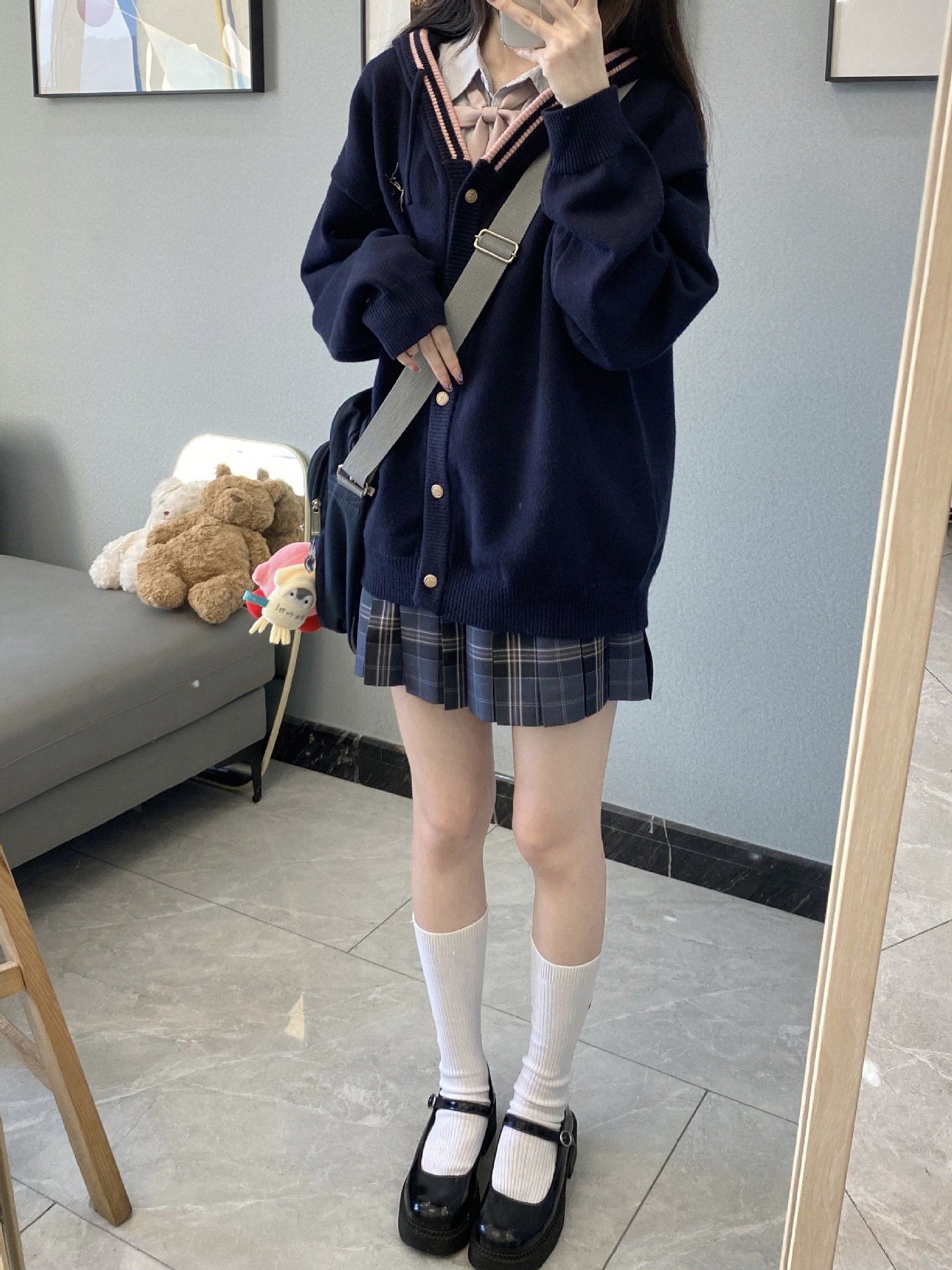 (2개) 2023 가을 및 겨울 제조업체 맞춤형 JK 유니폼 V-넥 스웨터 카디건 부드러운 왁스 같은 느슨한 일본 대학 스타일 스웨터 여성