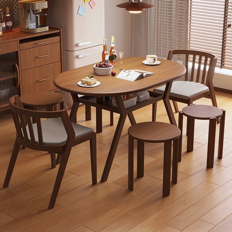 Solid Wood Dining Table Against the Wall Retractable Oval Dining Table Restaurant Small Apartment Dining Table Home Dining Table Foldable