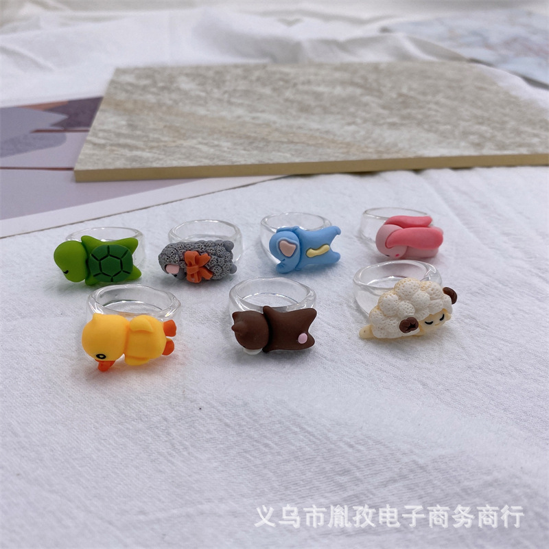 Otoño nuevo multicolor pato elefante de dibujos animados animal divertido anillo lindo chica divertido moda anillo fresco