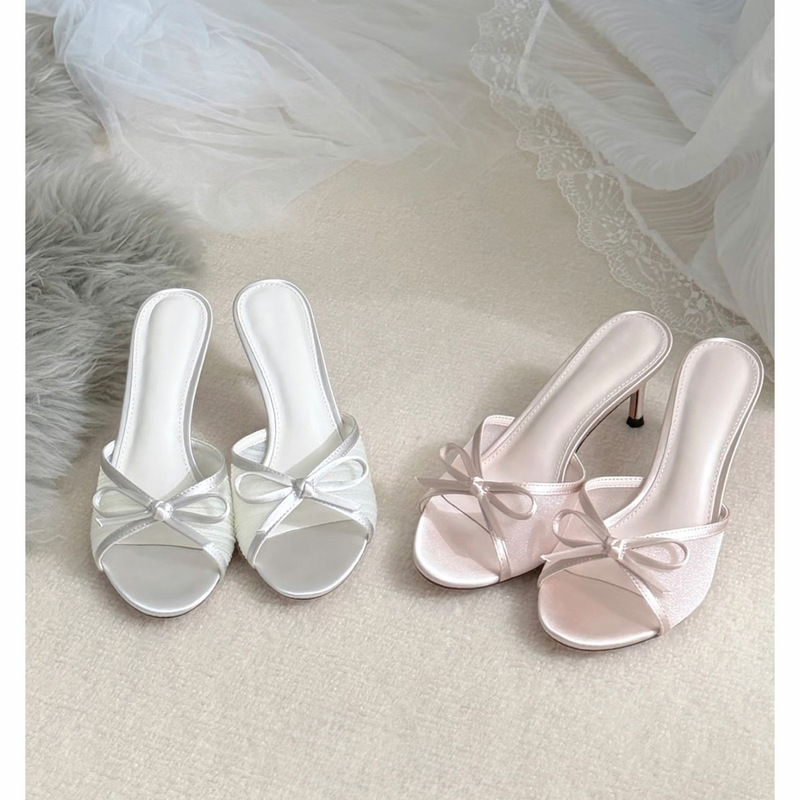 1235 Mesh Fairy Style Elegant Bowknot Satin Open-Toe High Heels Women's Summer Shallow Slip-On Versatile Sandals 1235 Mesh Fairy Style Elegant Bowknot Satin Open-Toe High Heels Women's Summer Shallow Slip-On Versatile Sandals