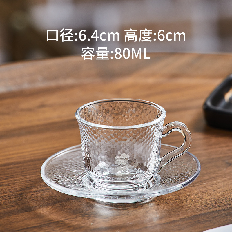 Tazas de café de vidrio, platos, tazas de café con tazas de café transparentes y resistentes al calor, tazas de café europeas de pequeño lujo con un mango