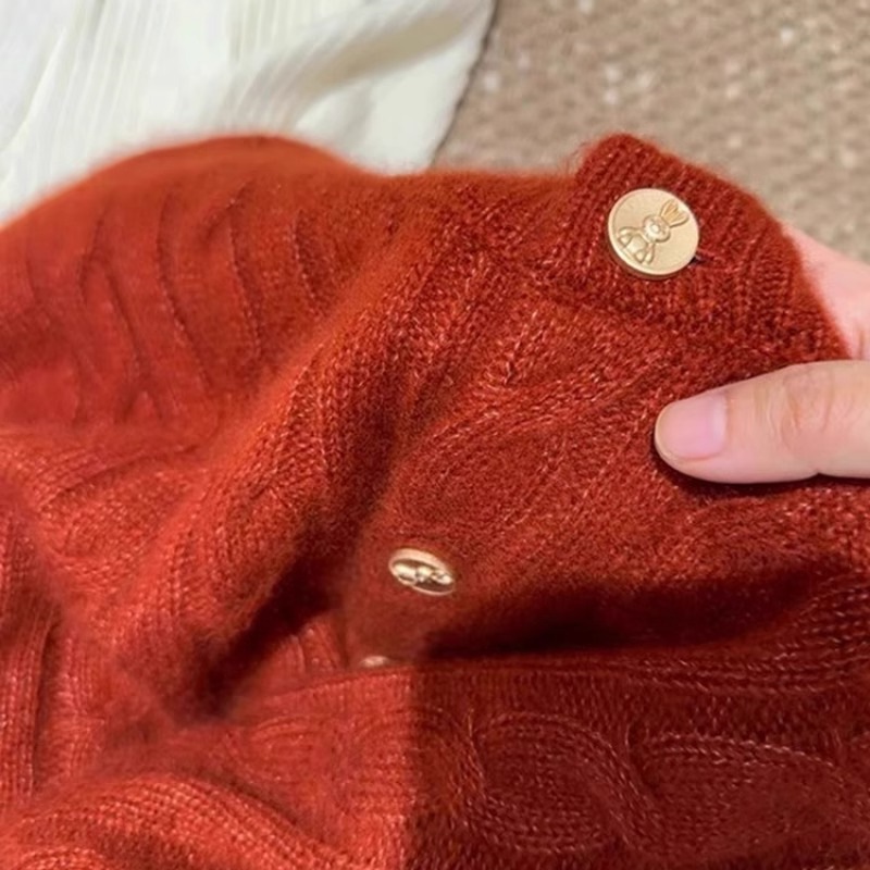 Cardigan coreano in velluto con scollo rotondo e maniche ricamate viola da donna, piccolo cappotto lavorato a maglia profumato primaverile_voghion.com