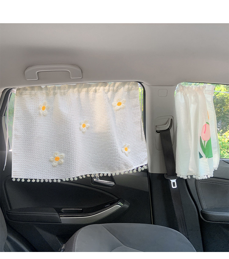 Y Car Sunshade Curtain Ins-Style Fresh Waffle Pattern Car Sunshade Curtain with Suction Cups for Interior Sun Protection and Heat Insulation for Children
