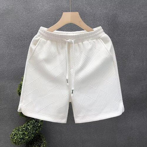 Design sense, diamond pattern, white shorts, men's fashion brand, handsome quarter pants, men's summer home wear half pants