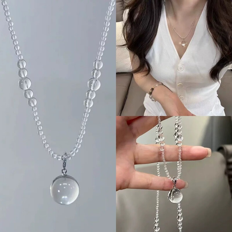简约高级感珍天然水晶项链气质甜美小众设计感时尚百搭颈链纯银|undefined