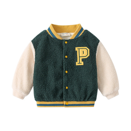 Winter boys' fleece jackets, boys and girls casual baseball warm jackets, two-color winter jackets