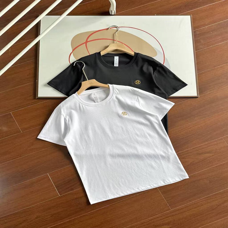 Lulu Solid Color Short-Sleeved Simple Casual Everyday Versatile Basic Style Men's Short-Sleeved T-Shirt with Stereo Embroidery Craftsmanship